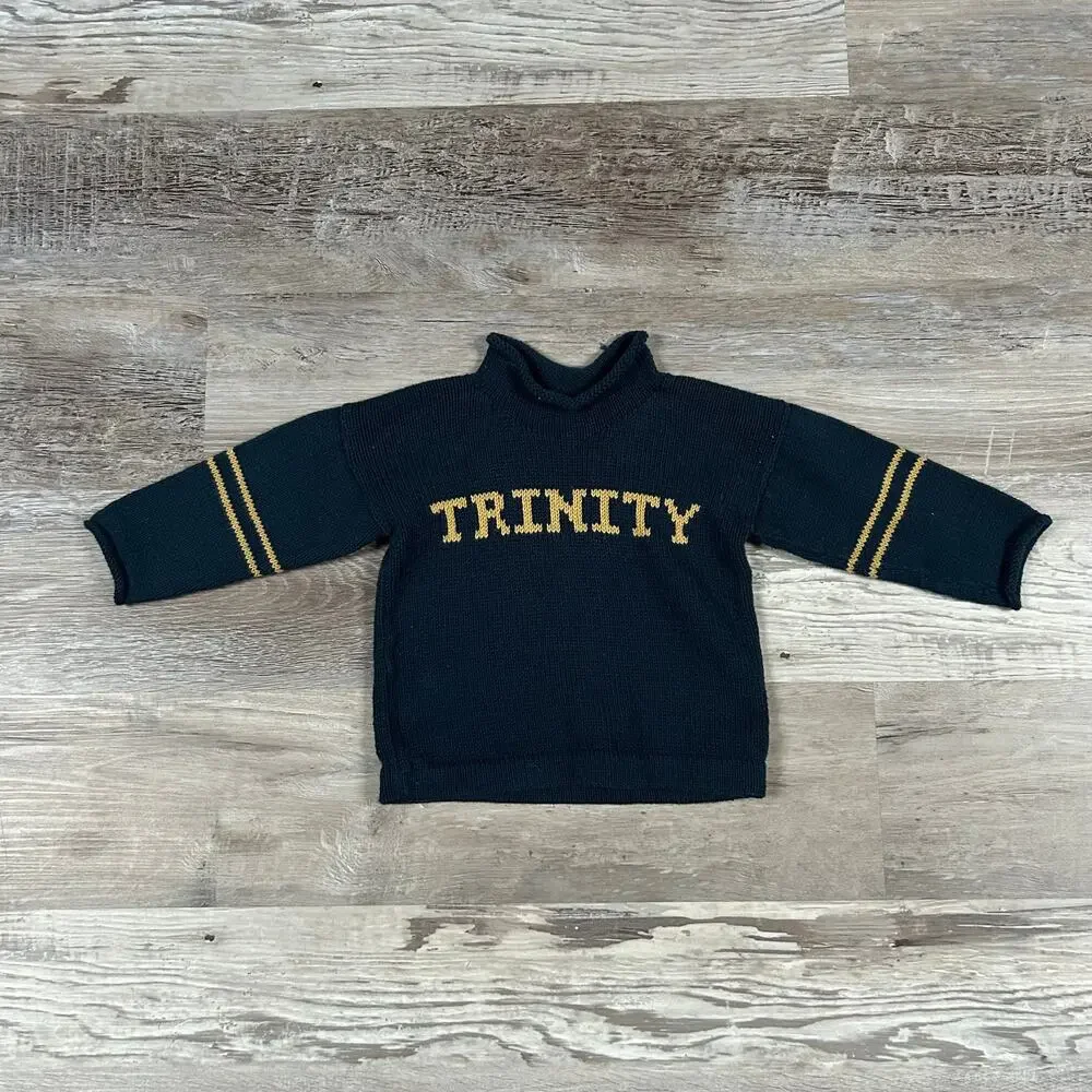 Vintage Style Knit Baby Sweater “Trinity” Wilder 17 Navy Gold Handmade 12-24M